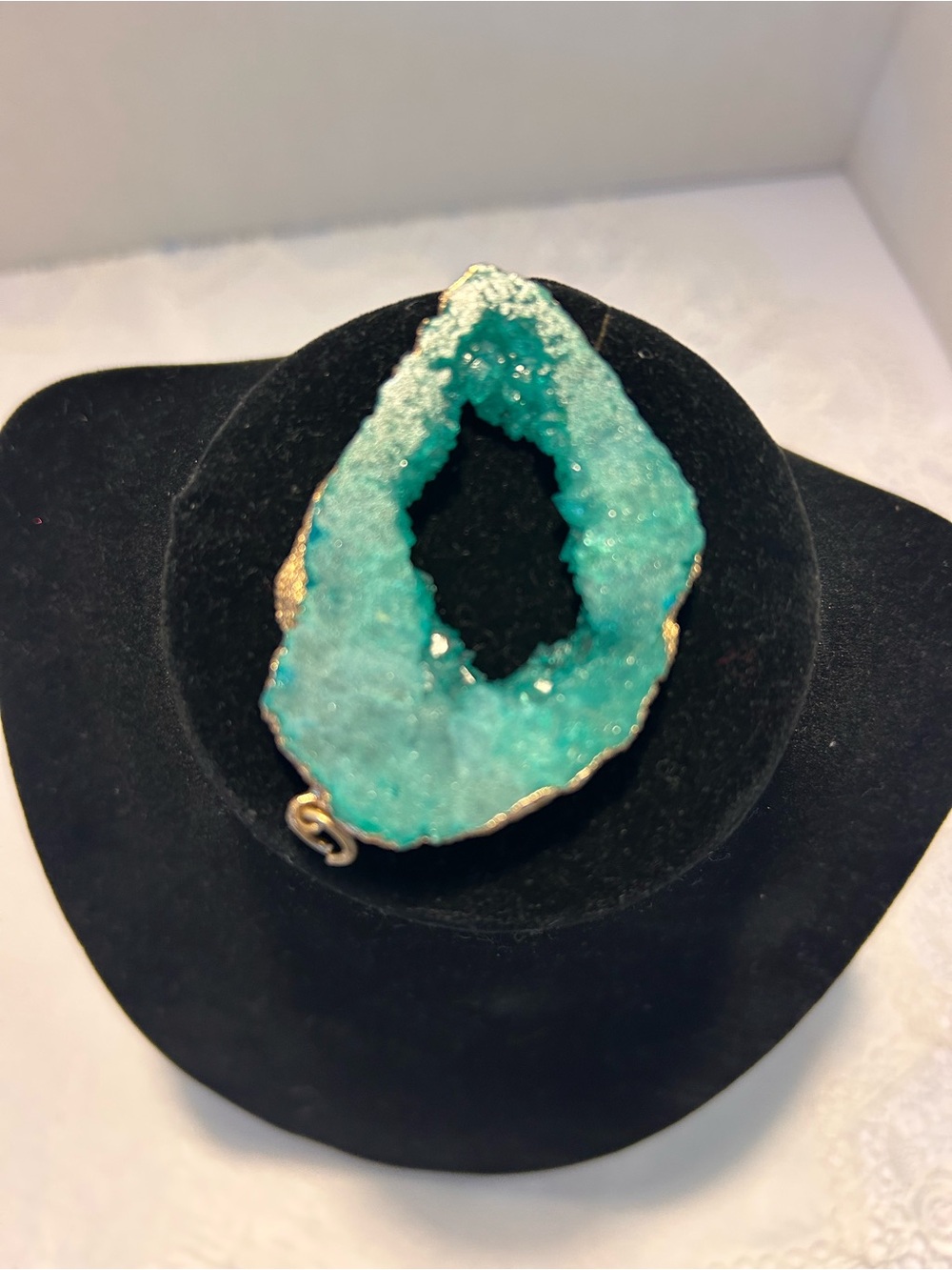 Stunning Teal Druzy Agate Geode Slice Pendant – Gold Edged Necklace Charm Only
